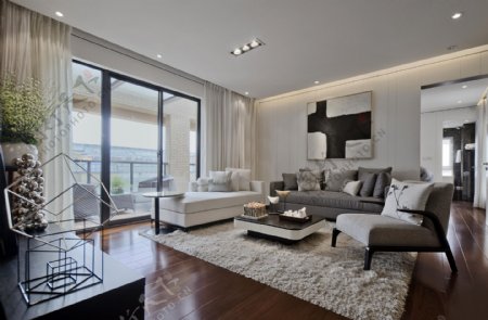 现代时尚米色地毯客厅室内装修效果图