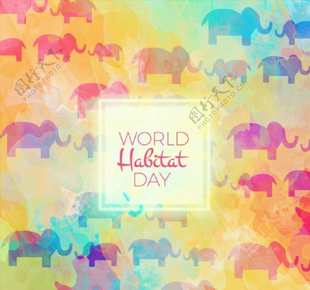 彩色大象世界人居日无缝背景矢量