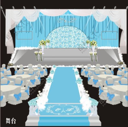 西式蓝色调舞台婚礼效果图