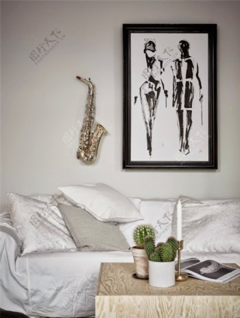 现代时尚客厅白色棉麻沙发室内装修效果图