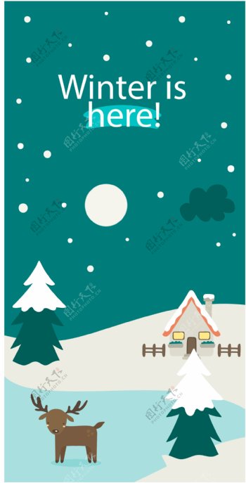 冬季下雪矢量麋鹿海报背景素材