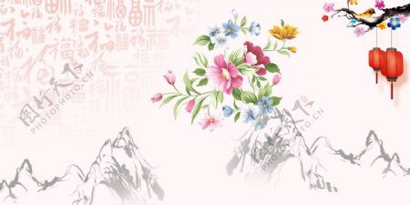 2018新春花纹灯笼背景素材