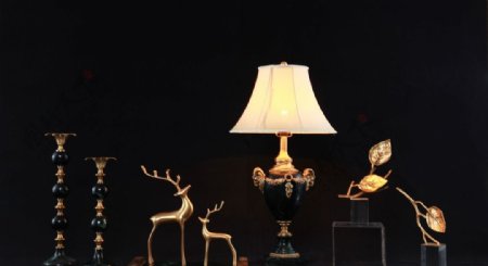 美式创意纯铜小鹿摆件大理石台灯