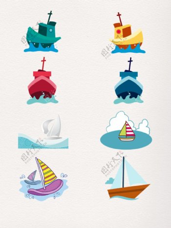 手绘大海和帆船图案