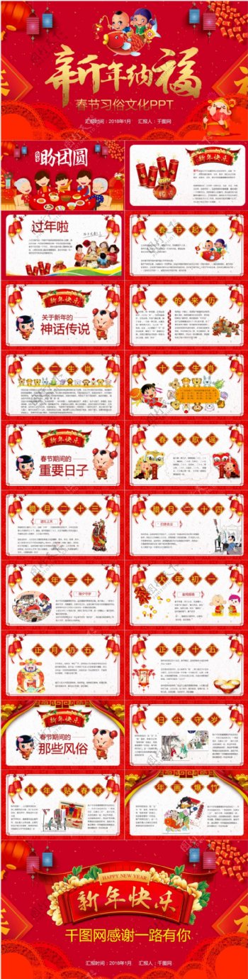简约春节习俗文化PPT模板
