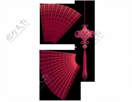 中国风折扇吊饰png元素