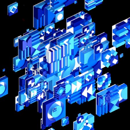 蓝色科技几何方块png元素