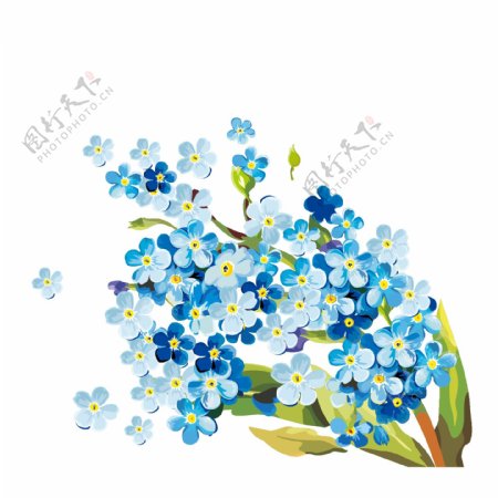 卡通蓝色花朵png元素