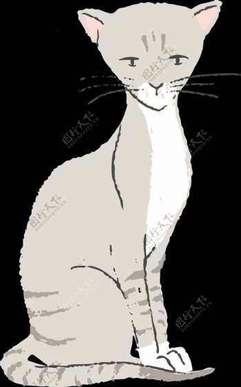 手绘蹲坐着的奶茶色猫透明猫咪素材