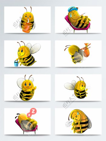 3D高清立体可爱小蜜蜂图标素材