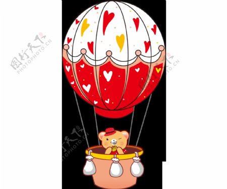 卡通小熊热气球png元素
