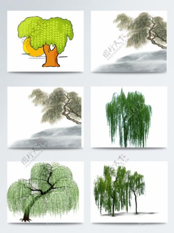 中国风柳树手绘画图案
