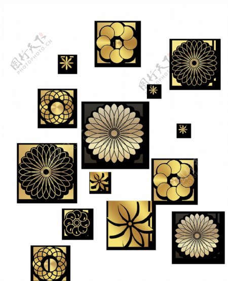金色圆形花朵装饰透明装饰素材