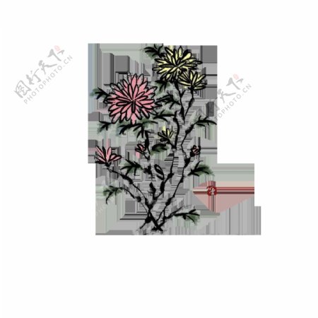 黑色简约手绘菊花装饰元素