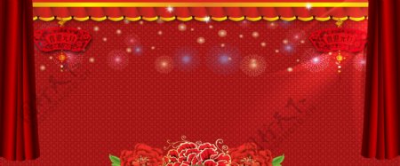 红色舞台鲜花banner背景