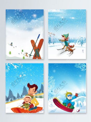 简约大气滑雪清新卡通背景