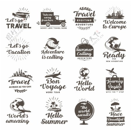 黑白旅游元素标签