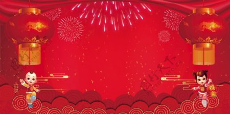 红色狗年新春海报背景设计