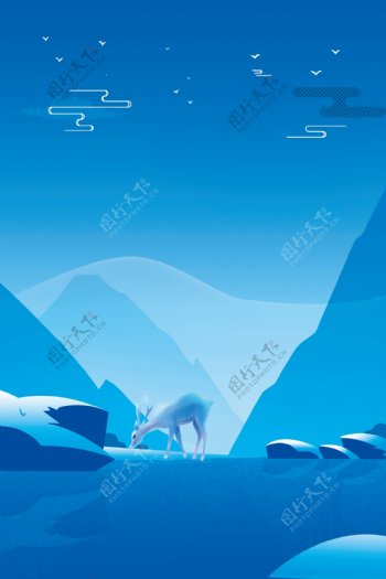 蓝色雪山雪地海报背景