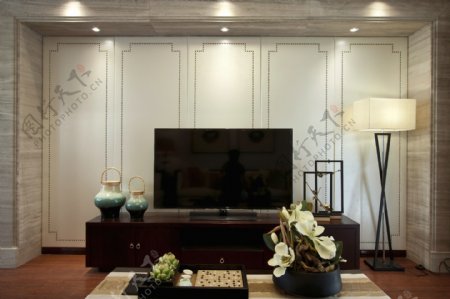 中式客厅木质电视柜装修效果图