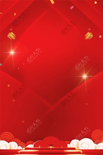 红色复古炫光新年背景