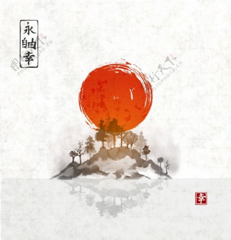中国传统国画山水插画