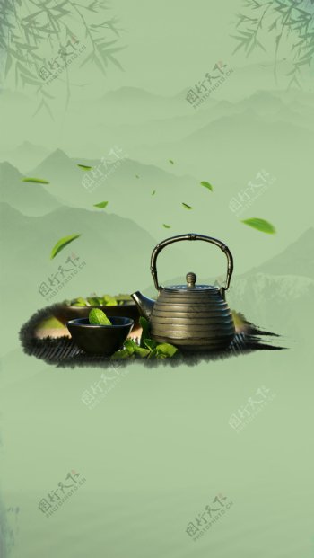 水墨中国风茶文化背景设计