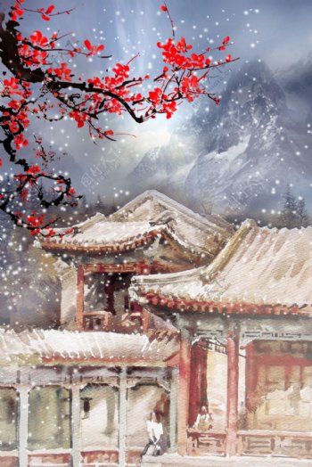 中国风冬季梅花海报背景设计