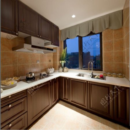 现代简约客厅厨房红褐色壁柜室内装修效果图