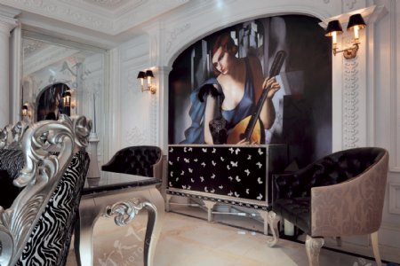 欧式客厅灰色电视背景墙装修效果图