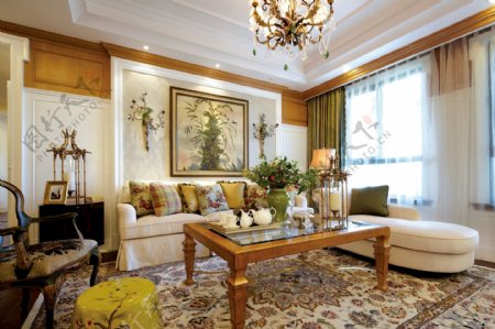 美式客厅花纹地毯装修效果图