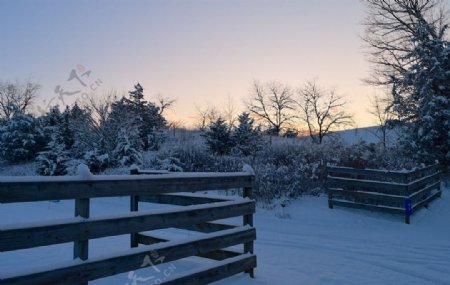冬天户外篱笆雪景