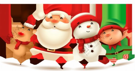 卡通圣诞老人雪人装饰元素