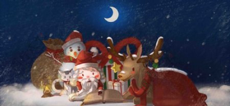 圣诞老人和雪人以及圣诞麋鹿