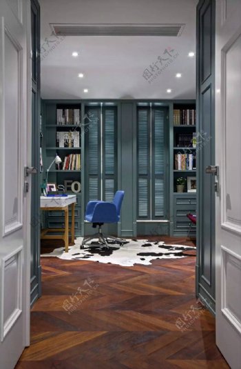 现代地中海书房木地板设计效果图