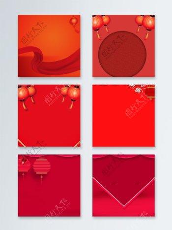 红色新年中国风灯笼主图背景