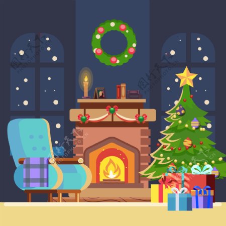 圣诞节背景与壁炉素材
