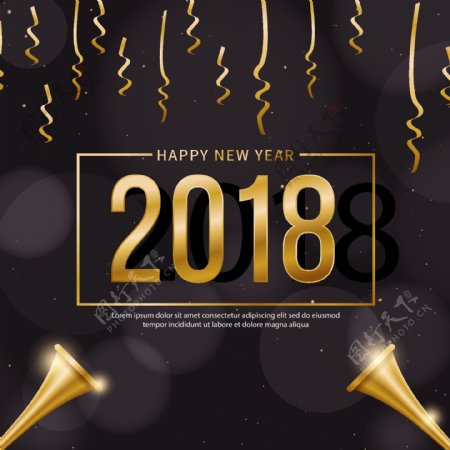 金色和黑色2018新年背景与纸屑