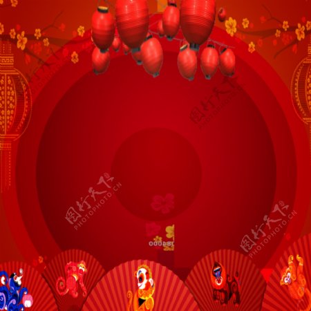 中国风扇形红色PSD新年主图