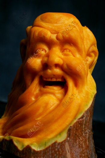南瓜雕刻老人头像寿星