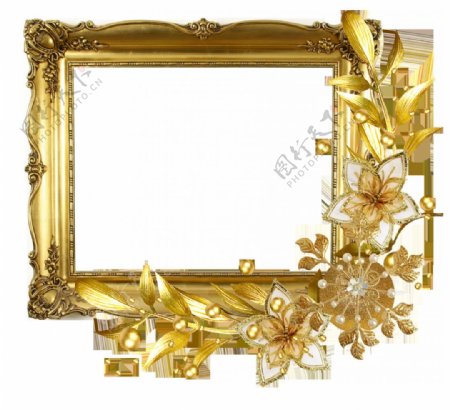 金色欧式花朵相框png元素