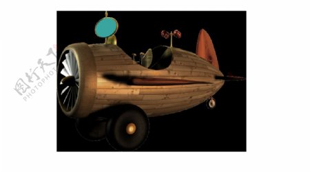卡通咖啡色木质飞机png元素