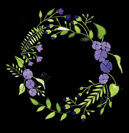 浪漫清新紫色牵牛花手绘花环装饰元素