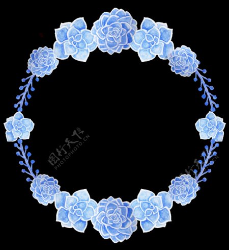 雅致浅蓝色花朵手绘花环装饰元素