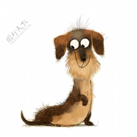 搞怪可爱褐色小狗卡通手绘装饰元素