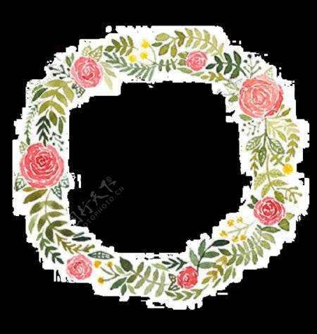粉色玫瑰花手绘花环装饰元素