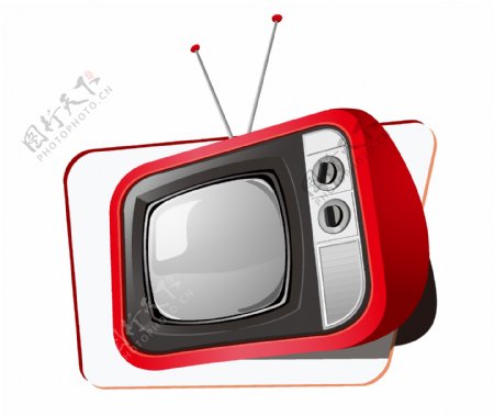 卡通红色复古电视机png元素