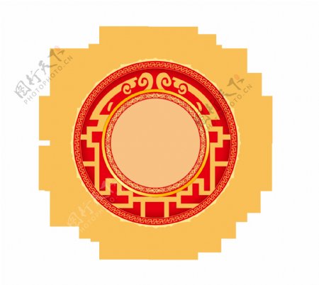 中国风古典设计圆形边框年货节透明素材