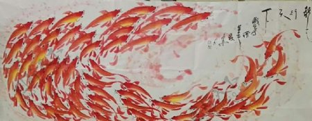 新疆画家傅华明一笔鱼绘画