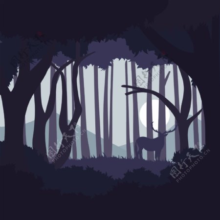 扁平化矢量森林插画
